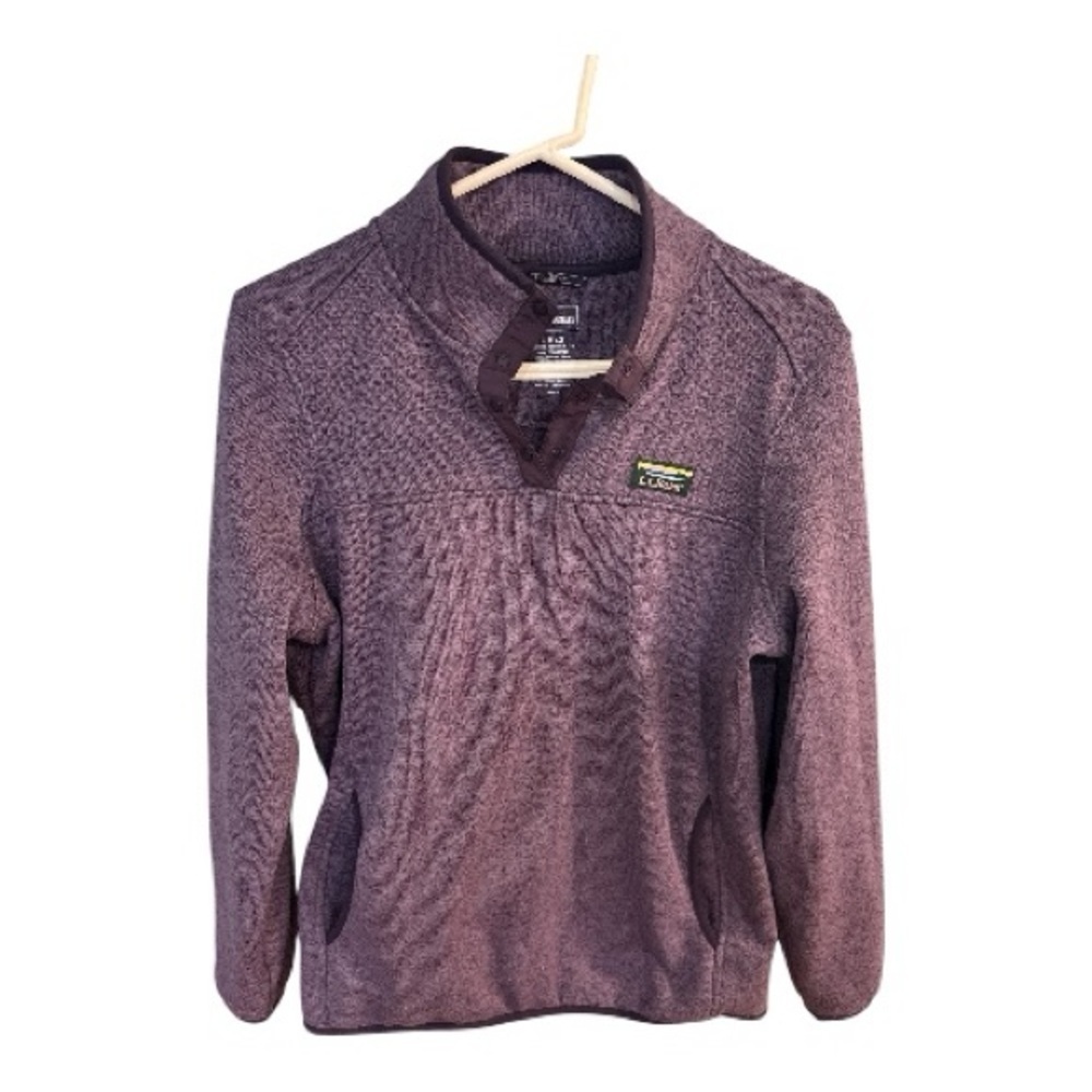 L.L. Bean Women's Purple Fleece lined Sweater 1/4 button down Size Large